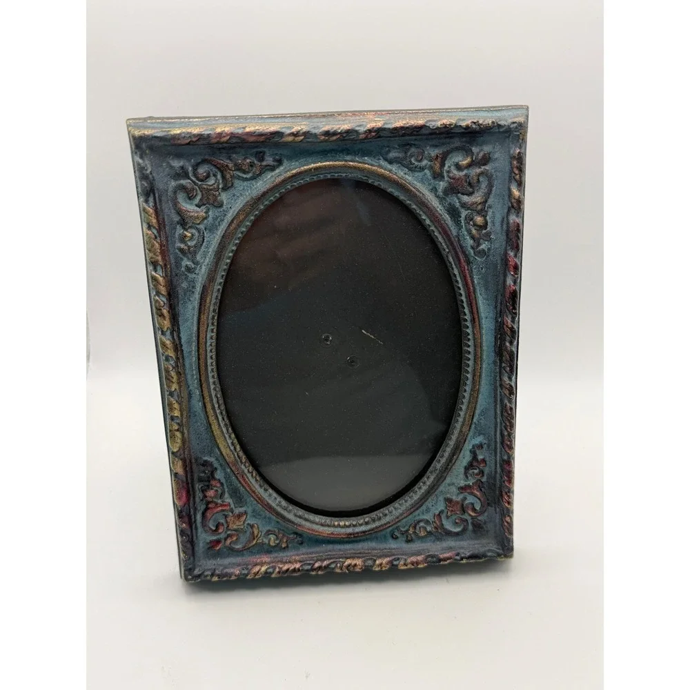 Ornate Vintage Teal Bronze‎ Distressed Oval Opening Picture Frame